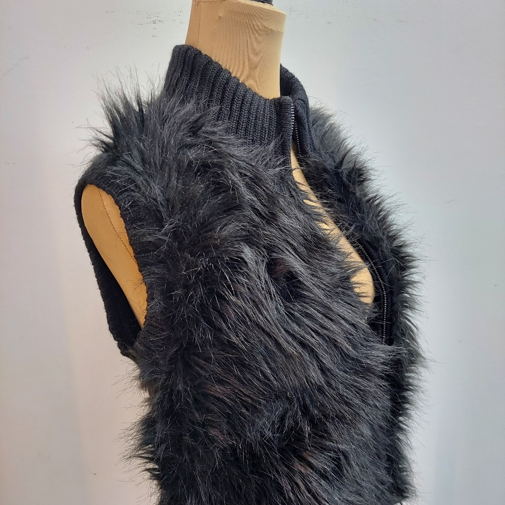 Willi Smith Black Faux Fur Vest, sz L - Picture 3 of 10